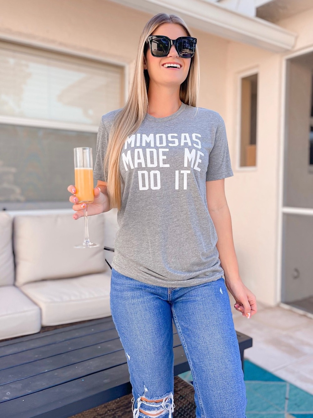 Gray Graphic Tee "Mimosas Made Me Do It" size xs